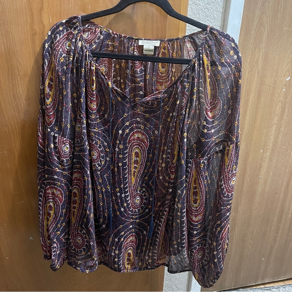 Lucky Brand Paisley Sheer Top Size XL